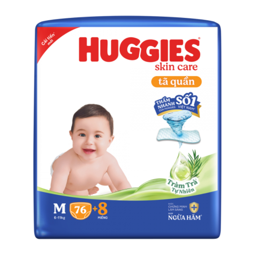 Tã Quần Huggies Skincare Gói Cực Đại (M, 6-11Kg, 76 Miếng) (Giao Bao Bì Ngẫu Nhiên)